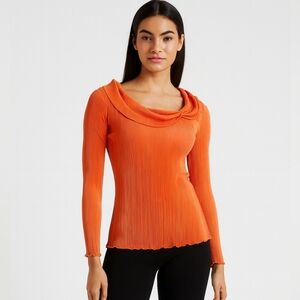 Coin Textured Stretch Cowl Neck Top Size Small